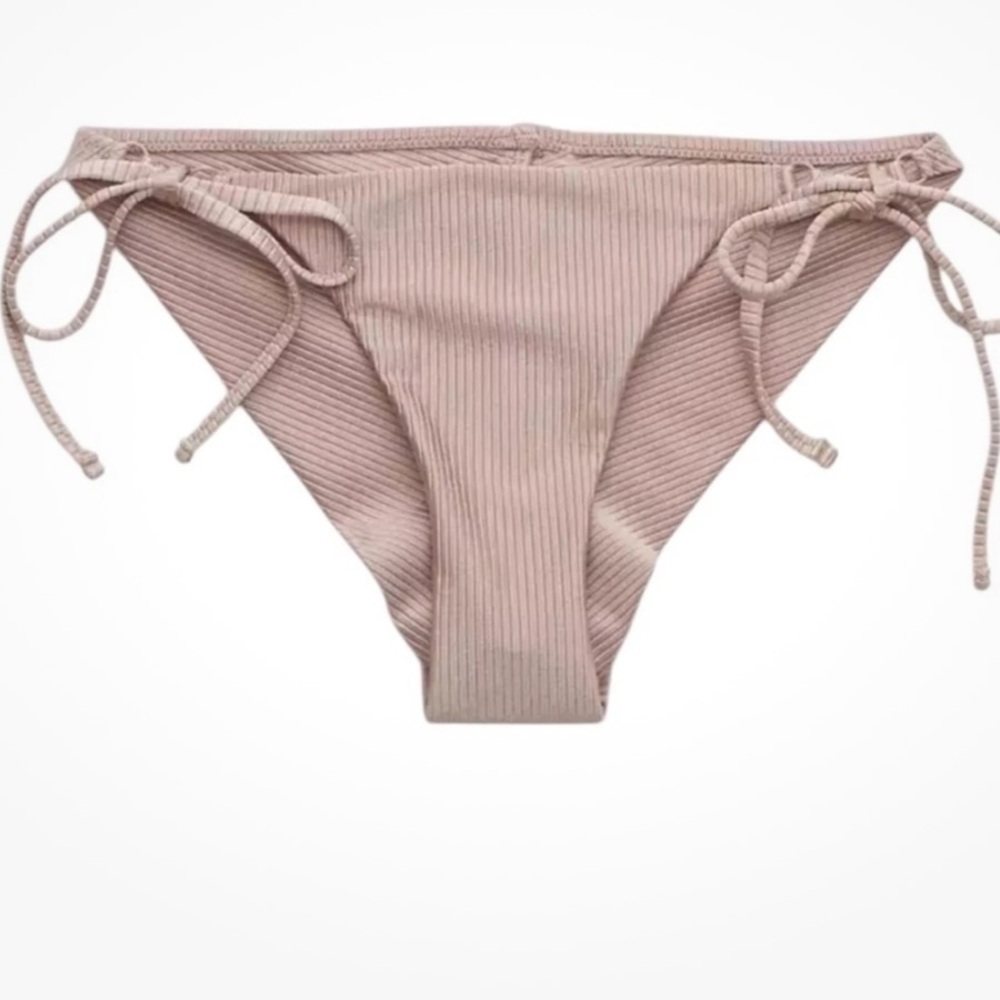 NEW Aerie Ribbed Cheekier Plus String Bikini Bottom metallic Taupe Size XXL